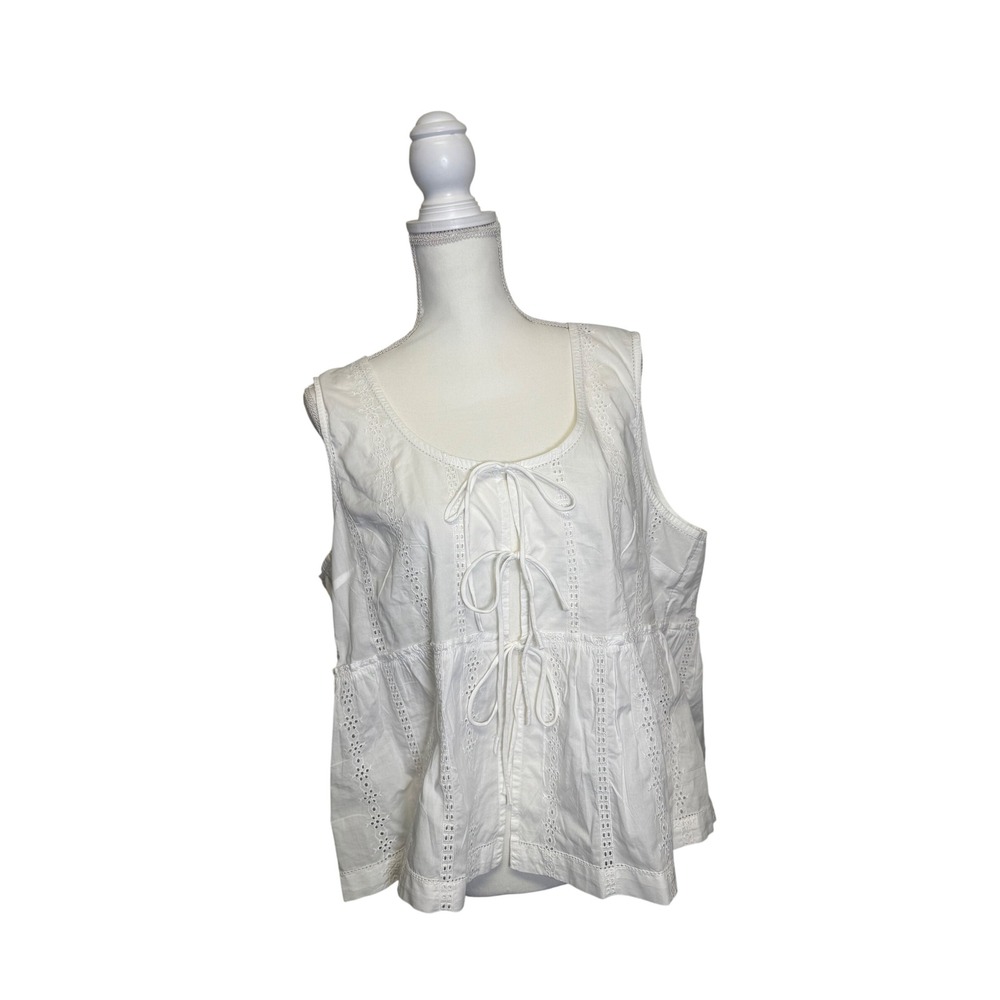 Lucky Brand Women's White Floral Tie Tank Top with Embroidery Size XL